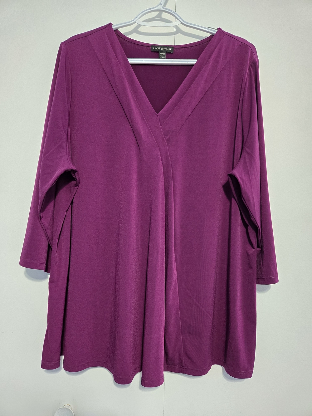 Lane Bryant Purple Fauxโ Wrap Tunic Top 18/20 Plus Size 3/4 Sleeve